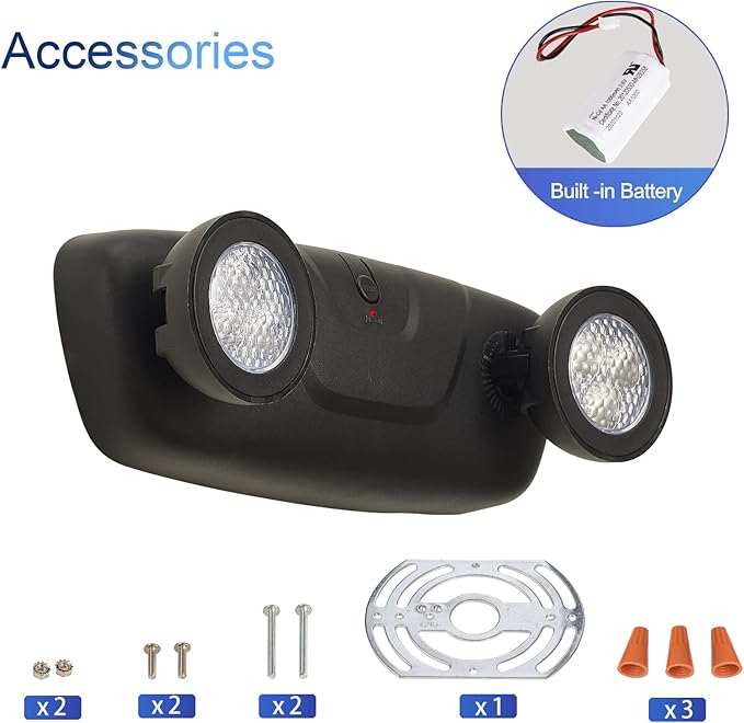 TANLUX LED Emergency Lights with Battery Backup, Two Head Adjustable Commercial Emergency Lights, UL Listed, AC 120/277V, Hardwired - 6 Pack(Black)