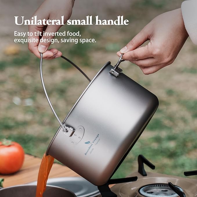 iBasingo 3-Piece Titanium Pot Set (1.3L+1.95L+2.9L) with Lids Ultralight Camping Cookware for Backpacking, Hiking & Outdoor Cooking, Nesting Backpacker Pots with Measurement Marks Ti2056C