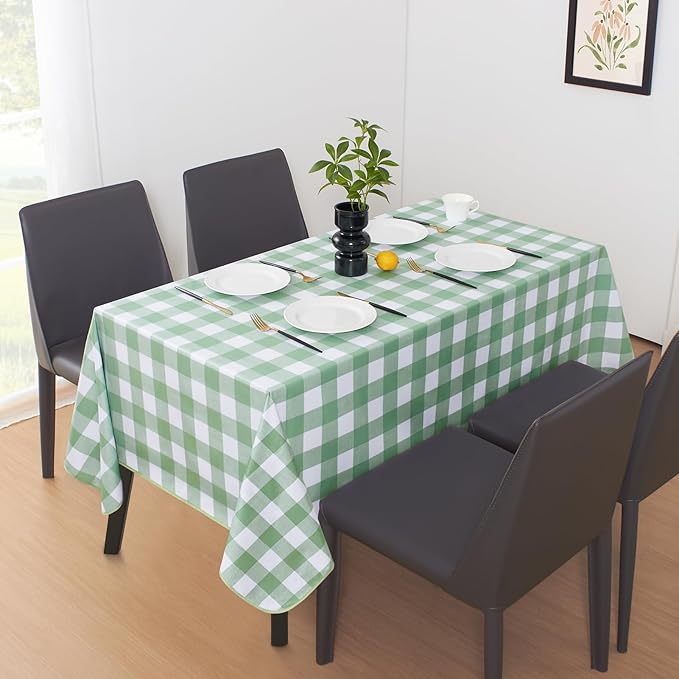 MOSAYT Rectangle Vinyl Tablecloth, 100% Waterproof Buffalo Gingham Plastic Table Cloth, Heavy Duty Wipeable Table Covers for Picnic, Outdoor, Camping - 54 x 108, Green