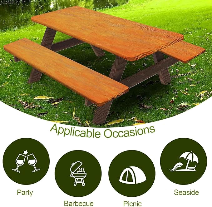 CAPSCEOLL Elastic Picnic Table Cover with Bench Covers 5Ft Waterproof Fitted Picnic Table Cover Cloths for Outdoors Camping Tablecloth with Drawstring Bag, 60X30in, Burnt Orange