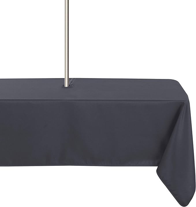 LUSHVIDA Rectangle Outdoor Tablecloth with Umbrella Hole and Zipper, 60x102 Inch Grey, Washable Waterproof Table Cloth Spill Proof Wrinkle Free Table Cover for Patio Spring Summer Picnic BBQS