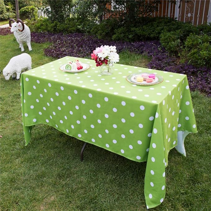 Poise3EHome 60X84 Outdoor/Indoor Tablecloth Rectangle Waterproof Spillproof for Camping Picnic Party Patio Table Spring, Green Polka Dot