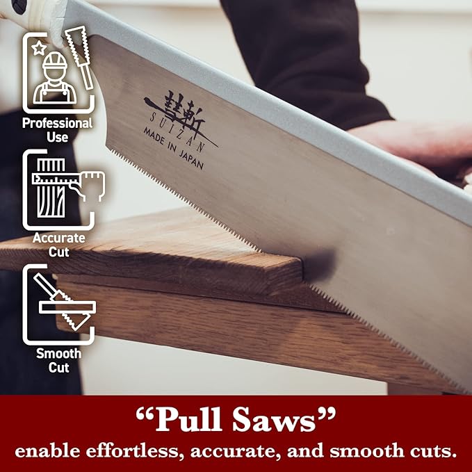 SUIZAN Dozuki Dovetail Saw 9.5" Rip Cross Angle Cut - Professional Japanese Pullsaw Handsaw Woodworking Tools