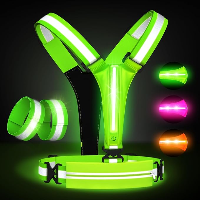 LED Reflective Vest Running Gear Set,USB Rechargeable Light Up Running Vest for Runners Night Walking with Waterproof Phone Bag,High Visibility Armband,Adjustable Waist&Shoulder for Men Women