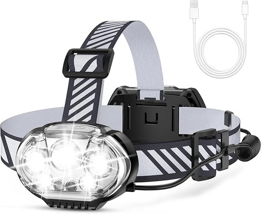 Rechargeable Headlamp, Ultra-Bright 5 LED Head Lamp with Red White Light,IPX4 Waterproof Headlight,8 Mode Head Flashlight for Outdoor Running Hunting Fishing Hiking Camping Gear