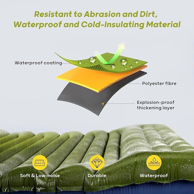 4 Inch Thick Double Sleeping Pad for Camping, with Foot Pump and Pillow, Lightweight Camping Mattress 2 Person for Outdoors, Backpacking, Hiking