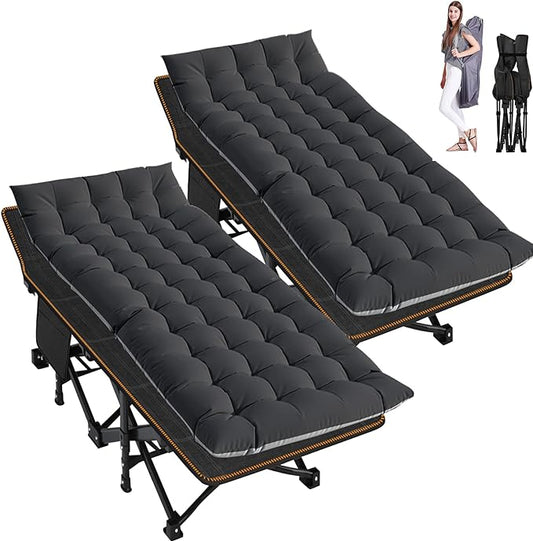 ABORON 2 Pack Folding Camping Cot W/Mat for Adults, Heavy Duty Outdoor Bed with Carry Bag,1200 D Layer Oxford Travel Camp Cots