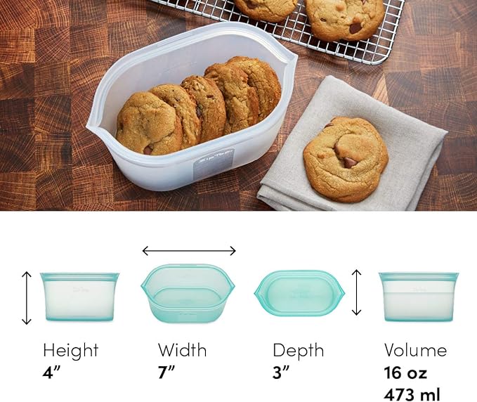 Zip Top Reusable Food Storage Bags | Small Dish [Teal] | Silicone Meal Prep Container | Microwave, Dishwasher and Freezer Safe | Made in the USA