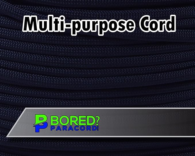 BORED? PARACORD! 550 lb Paracord - Ideal for Crafting, Camping, DIY Projects, Active & Military Outdoors - Strong Survival Rope - Tactical Parachute Cord Type III - Black 250 Feet