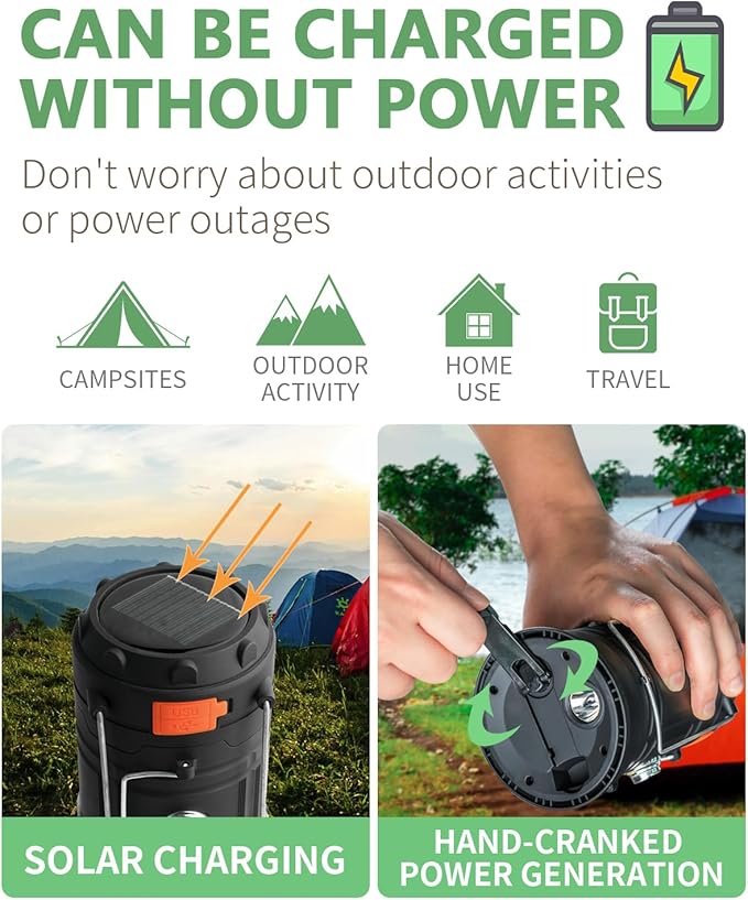 Hand Crank Solar Camping Lantern, Large Capacity Portable Ultra Bright LED Torch, USB Charger, Electronic Lantern for Outdoor (2)