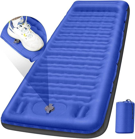 Camping Sleeping Pad 5 Inch, Inflatable Sleeping Pad with Pillow & Built-in Foot Pump - Extra Thick Air Mattress for Camping, Backpacking, Tent - Lightweight Compact Floor Bed (Blue Grey)
