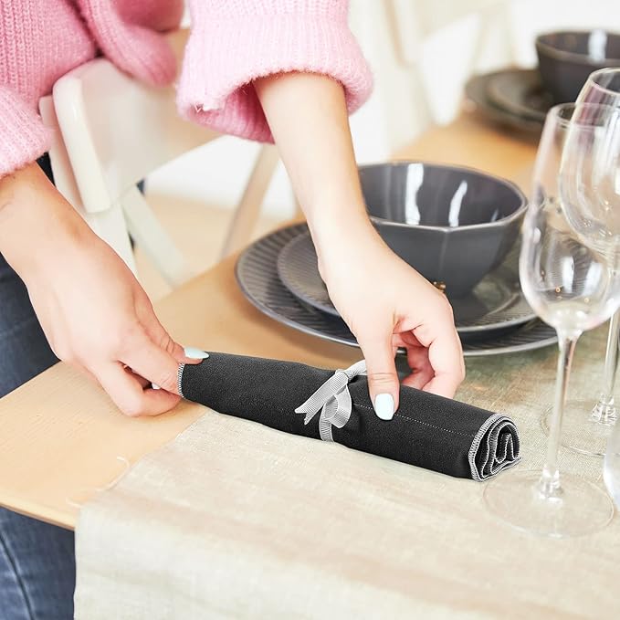 12 Pcs Anti Tarnish Silver Storage Bags Silver Storage Cloth Felt Flatware Organizer Anti Tarnish Protector Bags Place Setting Roll with White Ribbon for Kitchen Cutlery Utensils