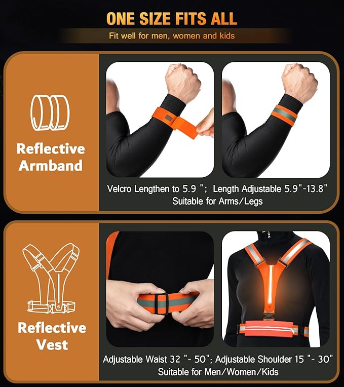 LED Reflective Vest Running Gear Set,USB Rechargeable Light Up Running Vest for Runners Night Walking with Waterproof Phone Bag,High Visibility Armband,Adjustable Waist&Shoulder for Men Women