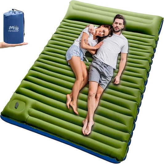 Double Sleeping Pad, Ultralight Camping Pad with Pillow Built-in Foot Pump Inflatable Sleeping Mat Compact for Camping Backpacking Hiking Traveling