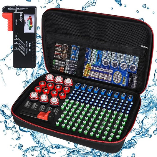 Battery Organizer Storage Holder Case with Tester,Battery Vault Box Container Carrying 9V Keeper for Garage Organization Holds 200+ Batteries AA AAA C D