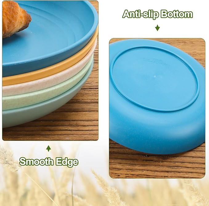 10 Inch Wheat Straw Dinner Plates Set of 8, Unbreakable Plastic Reusable Plates for Kitchen, Camping, Lightweight Deep Dinnerware Plate Set, Dishwasher and Microwave Safe Plates, Non-Toxic, BPA Free