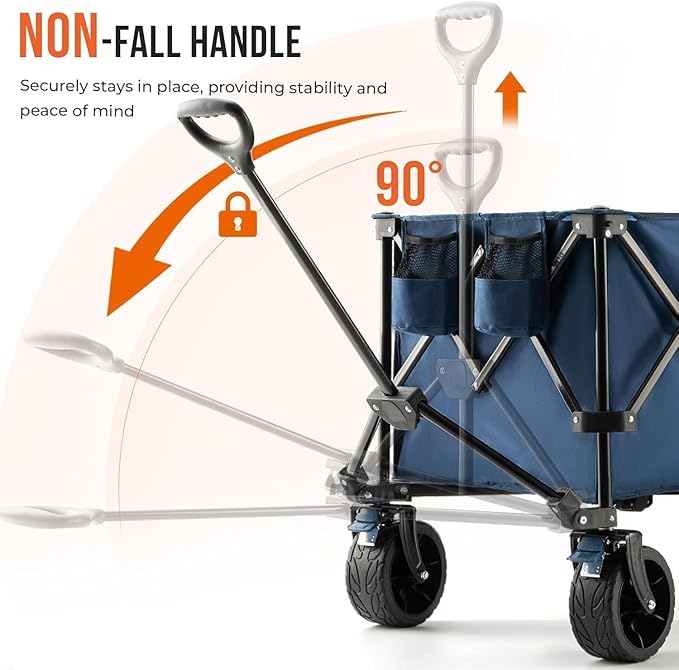 Overmont 45'' Collapsible Foldable Extended Wagon Cart - 300L Heavy Duty 440lbs Large Capacity Folding Utility Wagon with All-Terrain Wide Wheels for Camping Sports Grocery Picnic