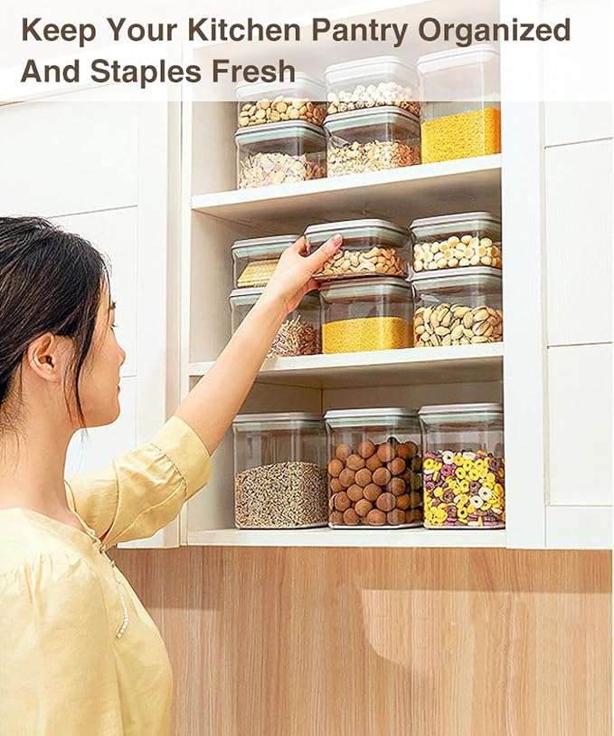 Pop Airtight Food Storage Containers Set with Lids, 6 Pcs Stackable One Button Opening Food Containers Kitchen Pantry Organization and Storage, BPA Free Stackable Cereal Container (0.5, 1.2, 1.8qt)*2