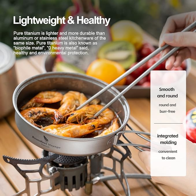 Boundless Voyage Outdoor Titanium Pot with Pan Set with Collapsible Folding Handle for Outdoor Camping Cooking Hiking Backpacking Portable Cookware
