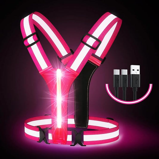 Simket Led Reflective Vest Running Gear, High Visibility Reflective Running Gear Rechargeable Adjustable Led Running Vest, Safety Night Running Gear for Men Women