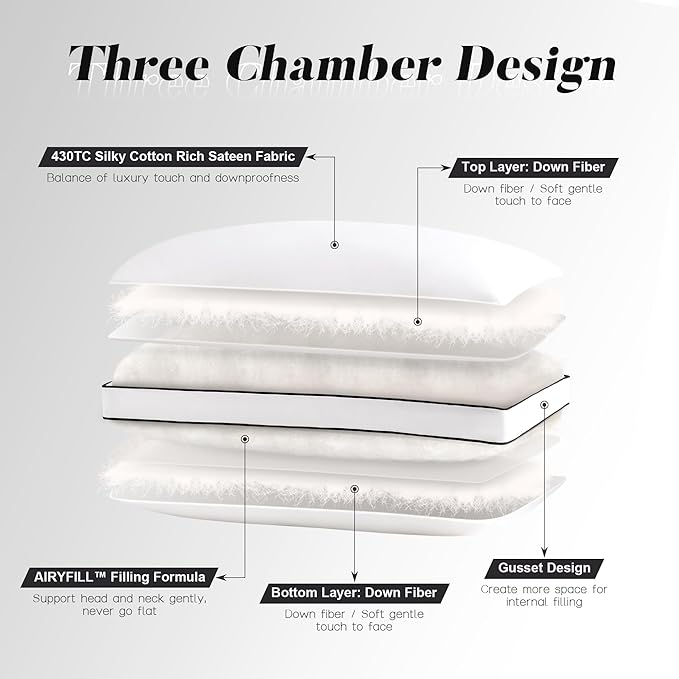 Feather Down Pillows Queen Size Set of 2 with Gusset, Luxury Hotel Collection Bed Pillow 2 Pack, Down Surrounded Gusseted Pillows for Sleeping, Soft for Side, Back Sleepers 20x30 in.