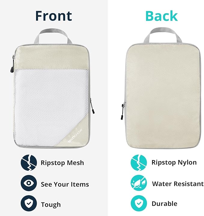 Compression Packing Cubes 6 Set, Compressible Space-Saving Packing Cubes for Travel - Compression Bags, Luggage Organizer, Travel Essentials for Women, Beige