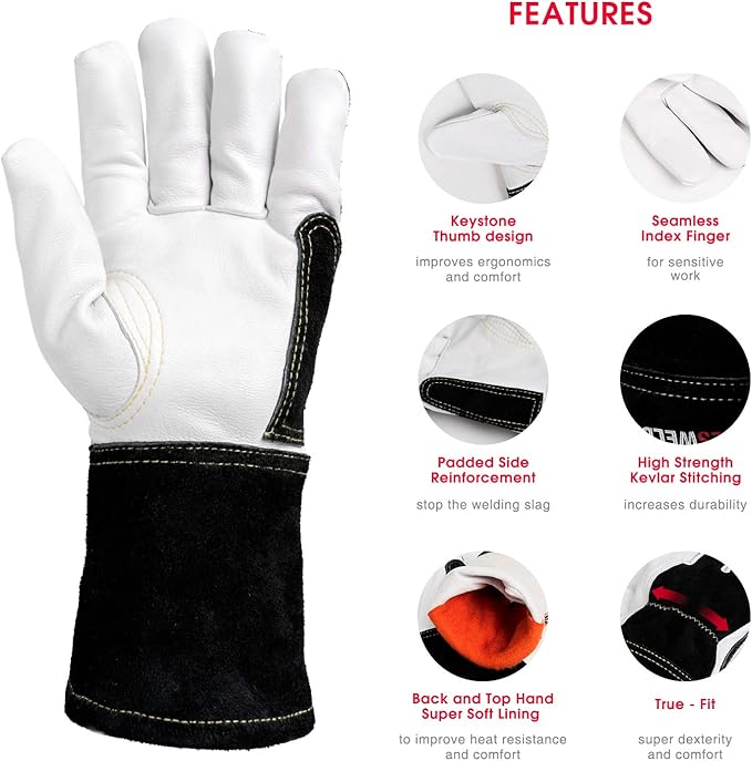 YESWELDER Premium Goatskin TIG Welding Gloves | Top Grain Leather | High Dexterity |True - Fit-M