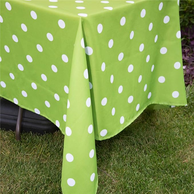 Poise3EHome 60X120 Outdoor/Indoor Waterproof Spillproof Rectangle Tablecloth for Camping Picnic Party Patio Table Spring, Green Polka Dot