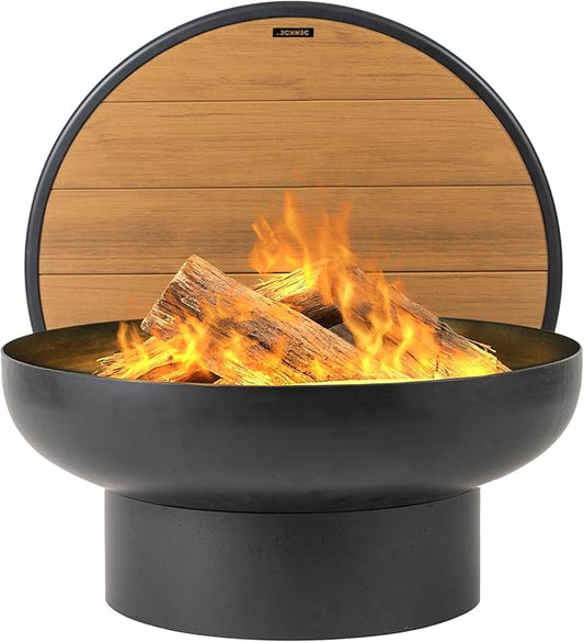 Iron Fire Pit Table with Lid, Extra Thick and Heavy Duty Fire Bowl, Deep Round Firepit for Outdoor Bonfire Gatherings, Wood Burning Firepits for Outside Patio, Modern Outdoor Fire Pits