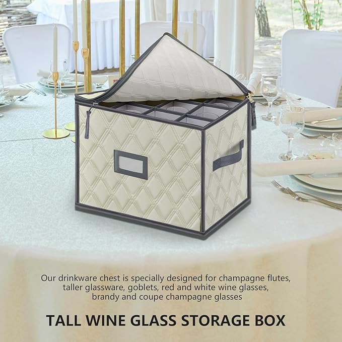 VERONLY Champagne Flute Storage Box,Quilted Stemware Storage Box Shell, Stackable Champagne Glass Container,Wine Glass, Crystal Glassware, Drinkware Case for Moving Transport