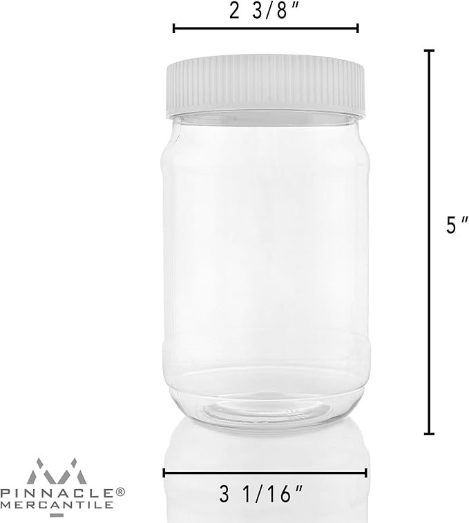 Pinnacle Mercantile Plastic Jars with Screw on Lined Lids 90 Pack 32 ounce Wide Mouth Food Storage Containers
