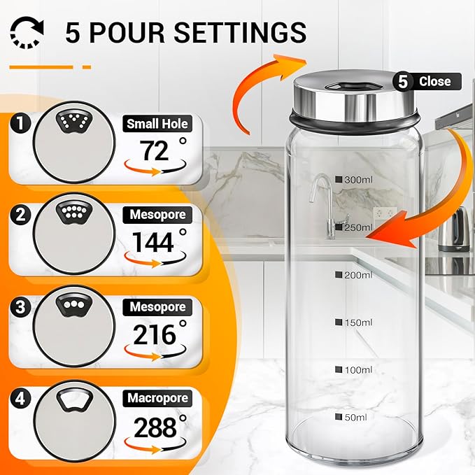 Segarty Glass Spice Jars, 3 Pack 10oz Large Spice Jar with Labels, Spice Container with Adjustable Shaker Lids, Salt Pepper Shakers Set Seasoning Bottles with 136 Stickers, 1 Chalk Marker and 1 Brush