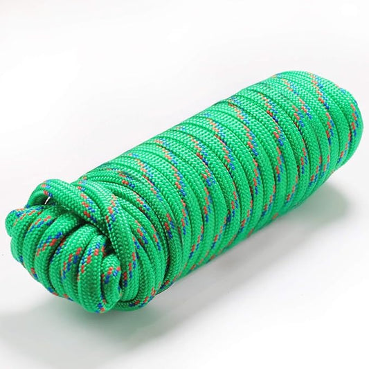 Wellmax Diamond Braid Nylon Rope - 3/8 Inch by 50 Feet Green Color - Extra Strength, Sunlight and Weather Resistant - Heavy Duty Construction