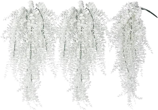 RECUTMS Fake Plant Hanging Eucalyptus Vines Plants Faux Eucalyptus Leaf Hanging Plant for Room Wedding Proch Yard Outdoor Home Wall Kitchen Bathroom Indoor Decoration in 3 Pcs(Pure White)
