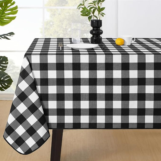MOSAYT Rectangle Vinyl Tablecloth, 100% Waterproof Buffalo Gingham Plastic Table Cloth, Heavy Duty Wipeable Table Covers for Picnic, Outdoor, Camping - 54 x 54, Black