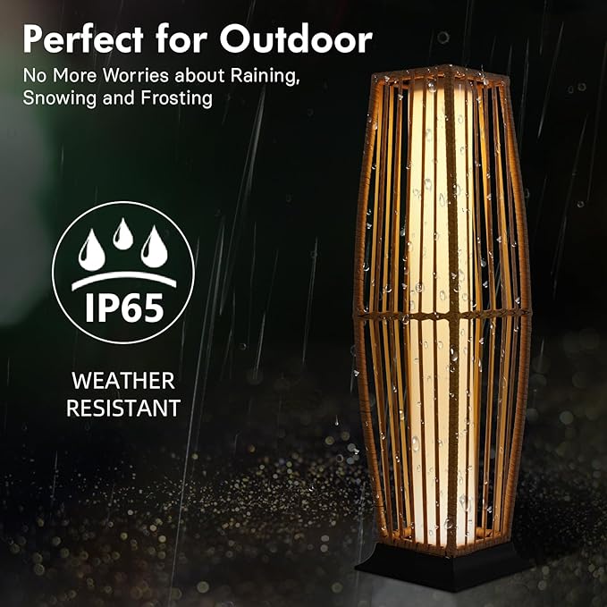 Grand patio Outdoor Floor Lamp Solar Powered Lantern Waterproof Wicker Boho Deck Lights for Garden Porch Decor, Large Taurus