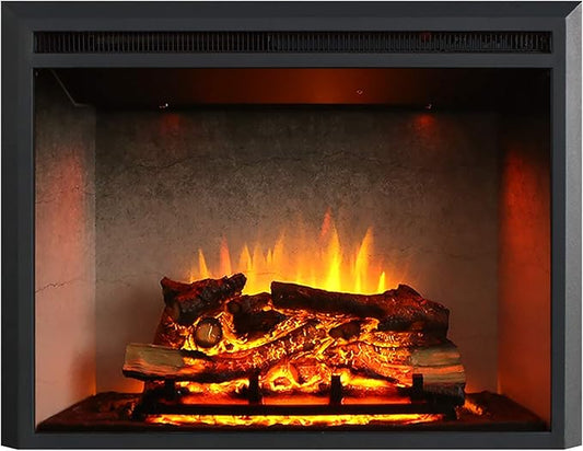 RICHFLAME 33 Inches, Edward Electric Fireplace Insert with Fire Crackling Sound, Weathered Concrete Interior, Remote Control, 750/1500W, Black