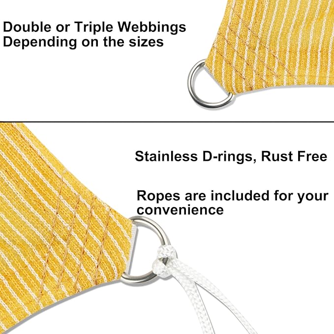 10' x 10' Yellow Outdoor Sun Shade Sail Canopy ??UV Resistant Permeable Awning Fabric for Patio, Garden, Backyard, Pergola, Carport, Lawn Shelter Cover