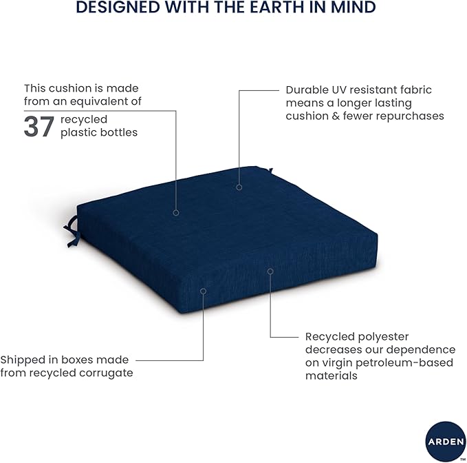 Arden Seat Cushion, 21 x 21, Rain-Proof, Fade Resistant, Cushion for Patio Dining, Adirondack, and Outdoor Chairs Sapphire Aurora Blue Damask