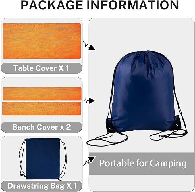 CAPSCEOLL Fitted Picnic Table Cover with Bench Covers with Elastic 8Ft Waterproof Camping Picnic Table Cover Cloths for Outdoors Camping Tablecloth with Drawstring Bag, 96X30in, Burnt Orange