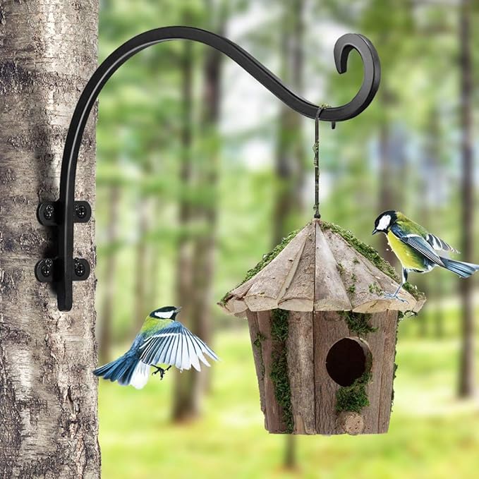 12 Inch Plant Hangers Outdoor 2 Pack Black, Heavy Duty Plant Hanging Bracket Hook for Flowers Baskets Planter Pots Bird Feeder Lanterns Wind Chimes Outdoor Indoor