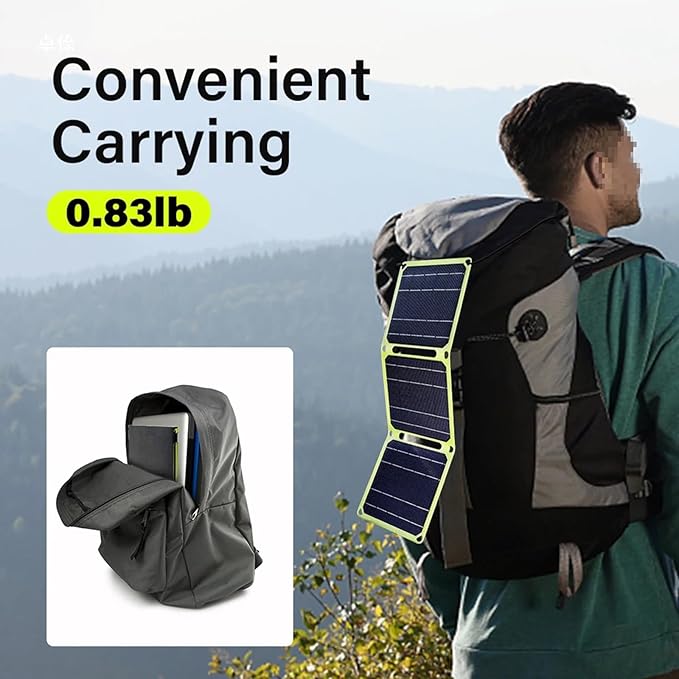 10W Portable Solar Panel, Small Foldable Solar Charger with USB-C Tybe-C Outputs Compatible with Cell Phone Tablet, IP67 Waterproof for Camping, Hiking, Backpacking