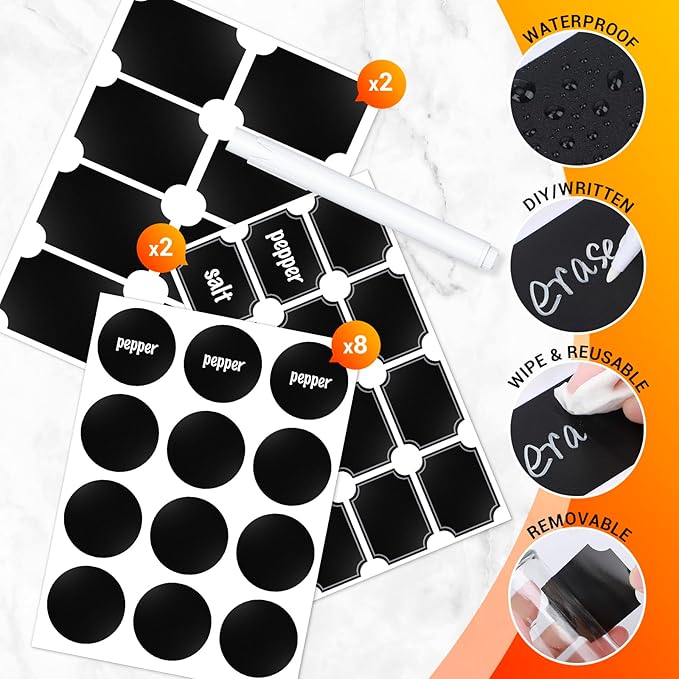 Segarty Spice Jars Set, 3 Pack 6 oz Glass Spice Jar with Labels, Seasoning Bottles Set with 136 Blank Stickers, 1 Chalk Marker, 1 Brush, Salt and Pepper Shakers with Ajustable Holes Lids