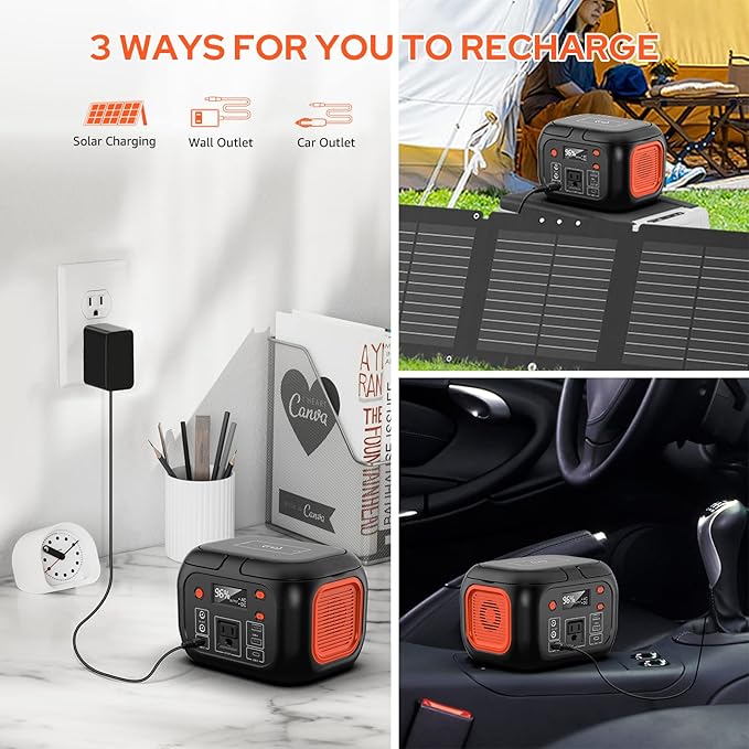 Portable Solar Generator, 150W Portable Power Station with Foldable 30W Solar Panel, 110V Pure Sine Wave 97Wh Lithium Battery Pack with Multi-Port LED Flashlights for Home Camping Hurricane Emergency