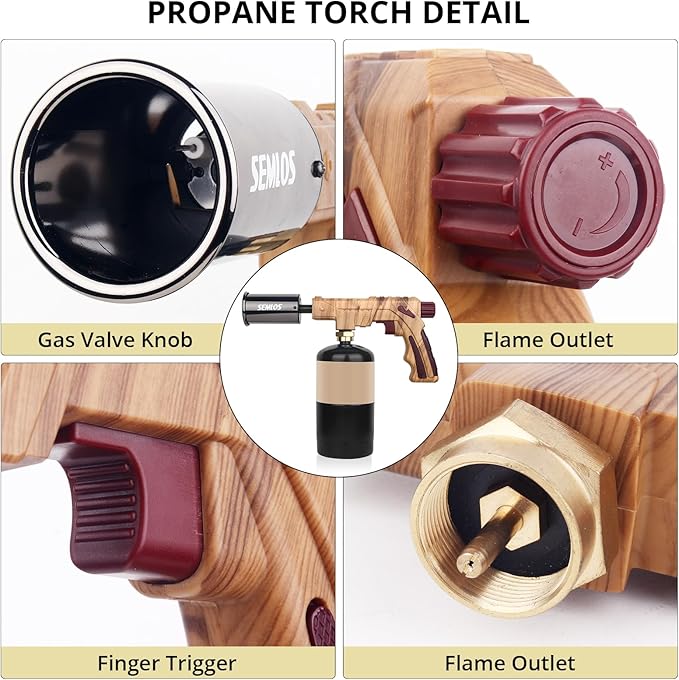 Semlos Propane Torch - Kitchen Torch - Powerful Grill Gun - Charcoal Lighter - Campfire Starter - Sous Vide - Chef Blow Torch for Searing Steak & Creme Brulee & BBQ(Propane Tank Not Included)