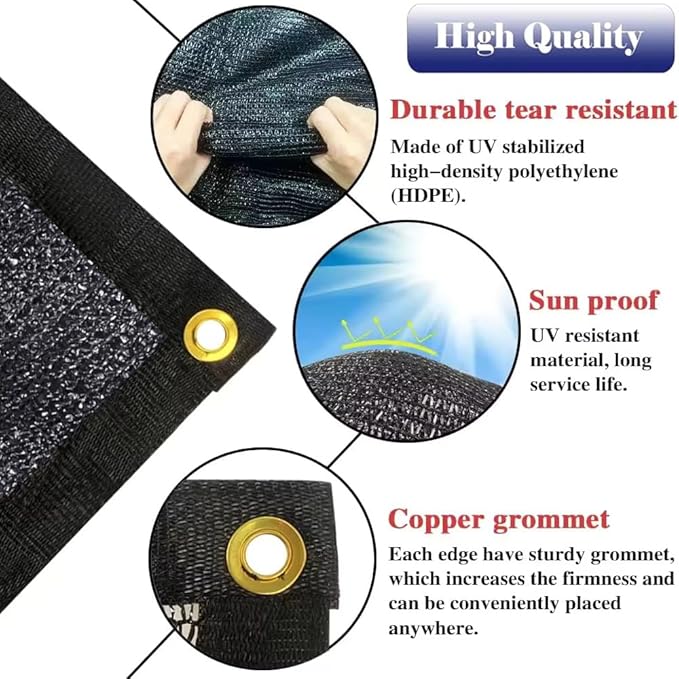 10X15Ft Shade Cloth for Garden, 90% Black Sun Shade Mesh for Plants Heat Protection, Outdoor Sunblock Mesh Tarp for Greenhouse, Plant Cover, Balcony, Gazebo, Deck, Porch, Carport
