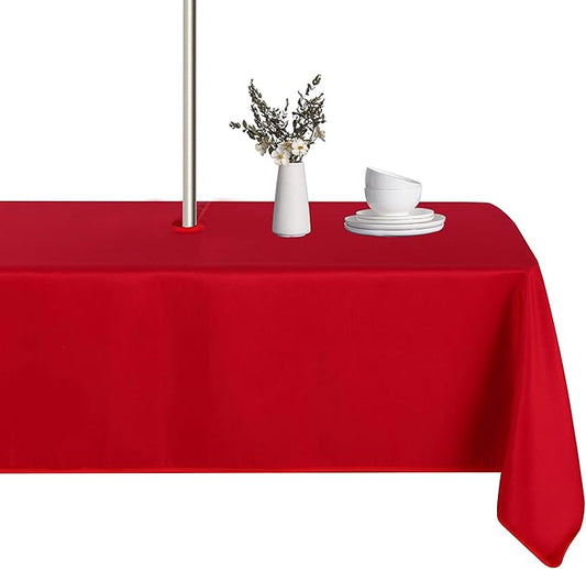 LUSHVIDA Rectangle Outdoor Tablecloth with Umbrella Hole and Zipper, 60x120 Inch Red, Washable Waterproof Table Cloth Spill Proof Wrinkle Free Table Cover for Patio Spring Summer Picnic BBQS