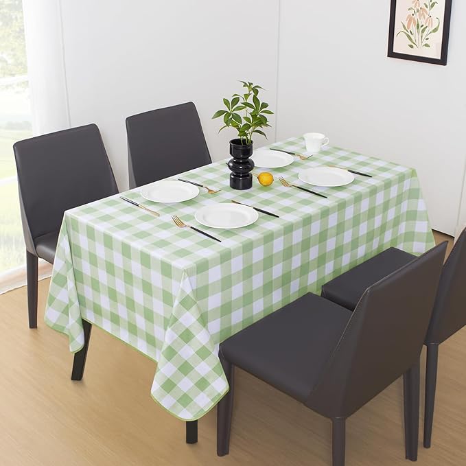 MOSAYT Rectangle Vinyl Tablecloth, 100% Waterproof Buffalo Gingham Plastic Table Cloth, Heavy Duty Wipeable Table Covers for Picnic, Outdoor, Camping - 54 x 78, Sage Green