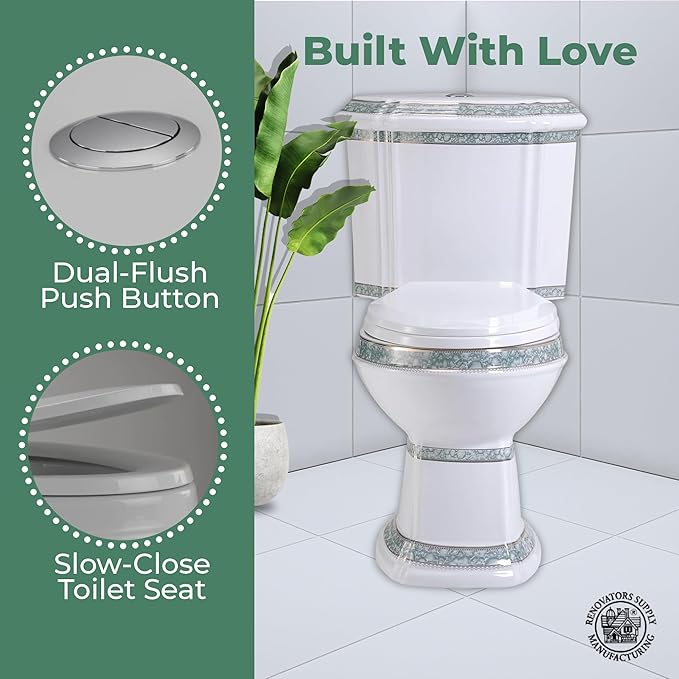 Renovators Supply Manufacturing Corner 2 Piece Toilet India Reserve Bathroom Toilets With Slow Close Toilet Seat Elongated Toilet Bowl With Green Gold Accent