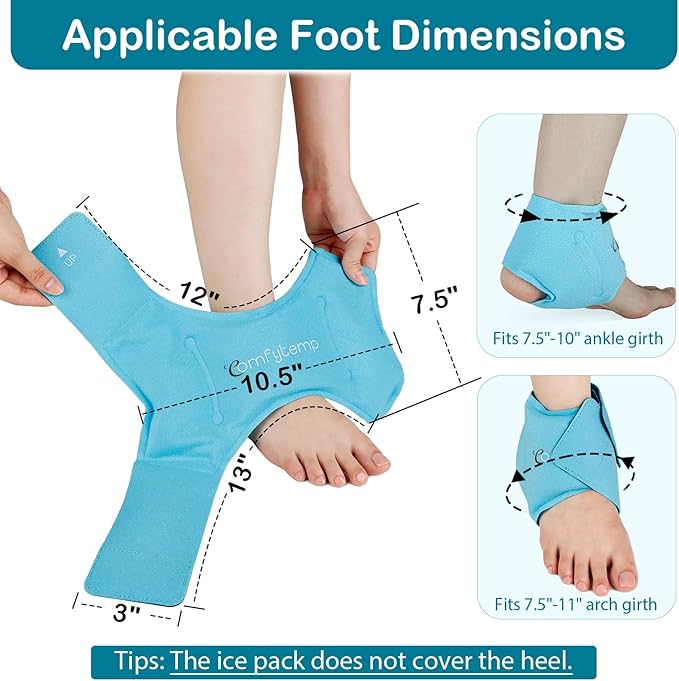 Comfytemp Ankle Ice Pack Wrap for Swelling, Plantar Fasciitis, Foot Pain Relief, Gel Packs for Injuries Reusable, Hot Cold Compression for Achilles Tendonitis, Sprain Ankles, Get Well Gift, 2 Packs